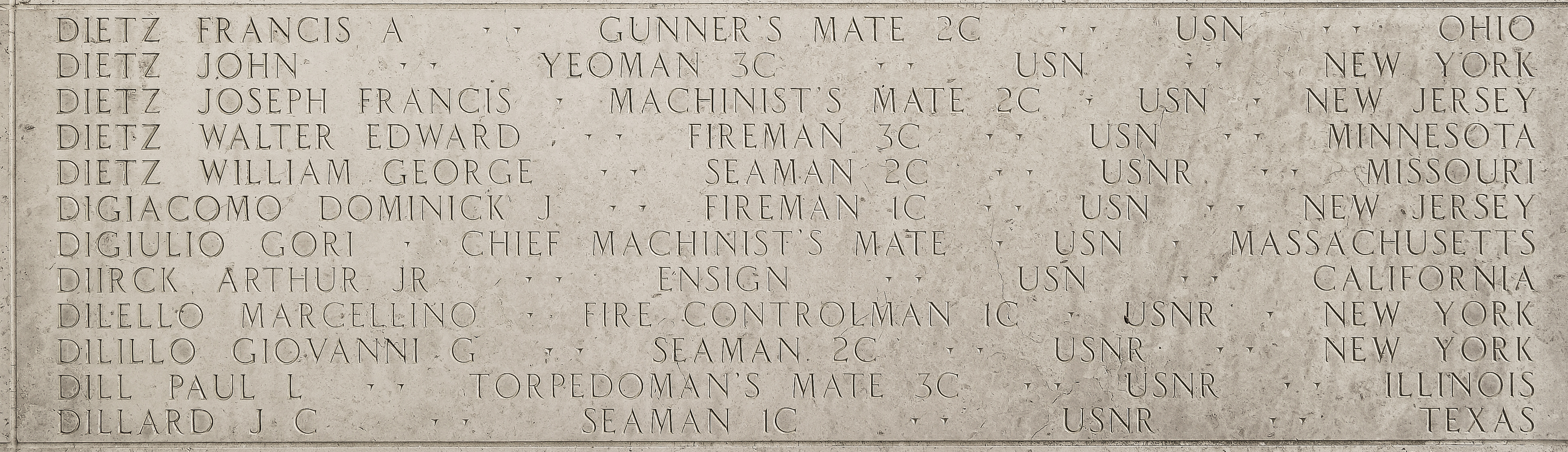 Dominick J. Digiacomo, Fireman First Class